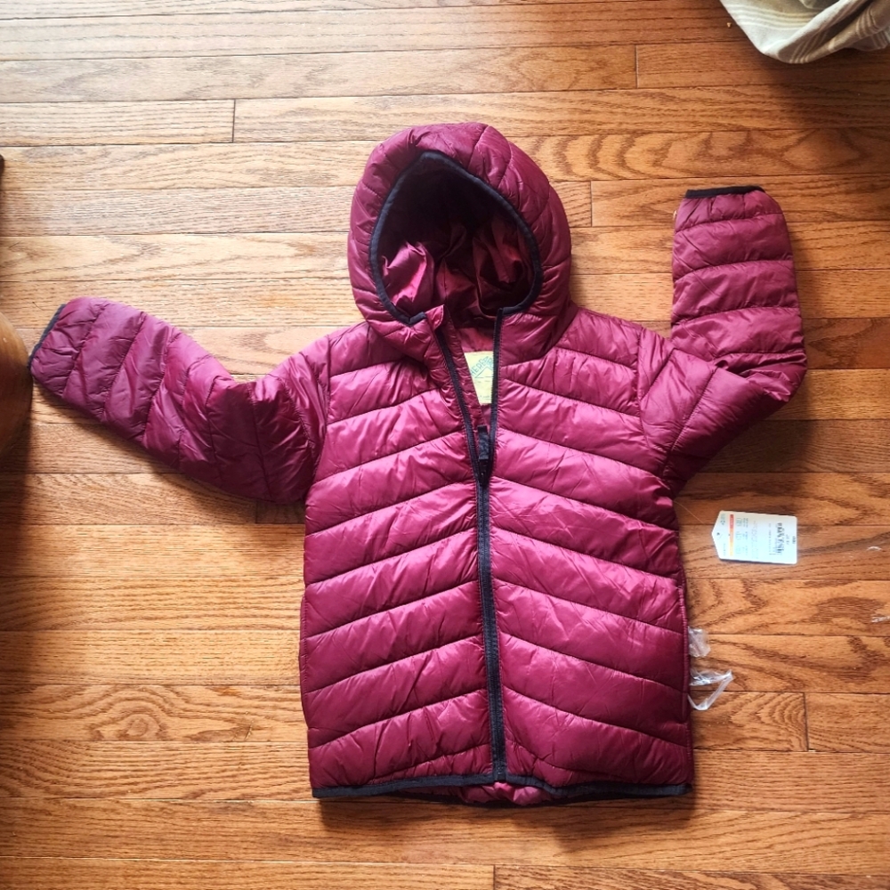 Nwt Sz 6/7 packable burgundy hooded puffer winter coat